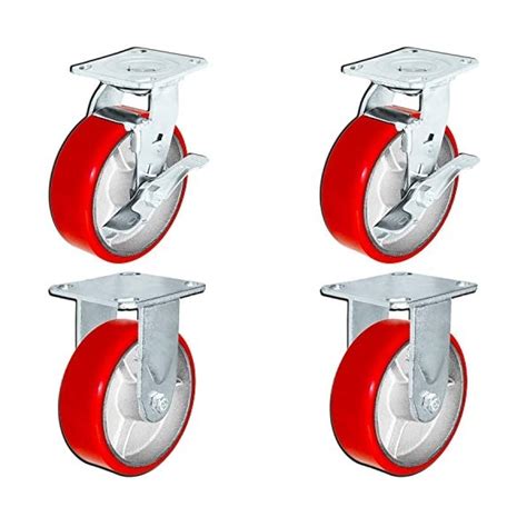 Casterhq Heavy Duty Casters, 6"x2" Casters W/ Red Polyur, PK4 HD6660-01 ...