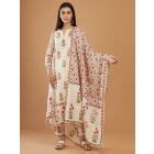 Off White Pink Printed Cotton Kurta