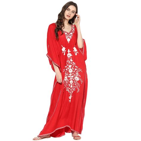 CRAFTBAZAR Women's Boho Embroidered Red Kaftan (Siz-XL) : Amazon.in ...