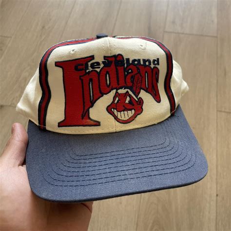 RARE 90s Cleveland Indians pinstripe snapback hat... - Depop