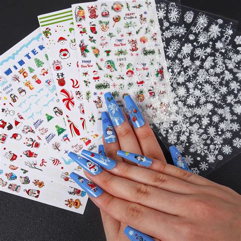 Amazon.com: 10pcs Christmas Nail Art Stickers Winter Snowflakes Nail ...