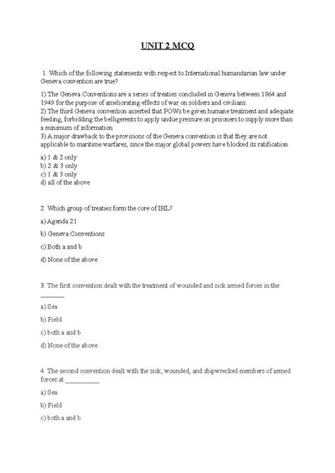 Unit 2 IHL MCQ: Understanding International Humanitarian Law - Studocu