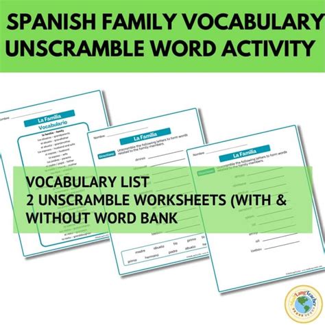 Spanish Family Activity Vocabulary Word Unscramble Printable Print & Go