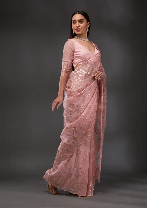 Buy Pink Gotapatti Organza Saree - Koskii