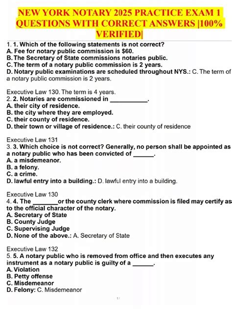 NEW YORK NOTARY 2025 PRACTICE EXAM 1 QUESTIONS WITH CORRECT ANSWERS ...