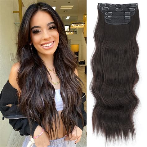 AILIADE Long Straight Synthetic Clip In Hair Extensions High ...