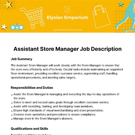 Free Assistant Store Manager Job Description Template to Edit Online