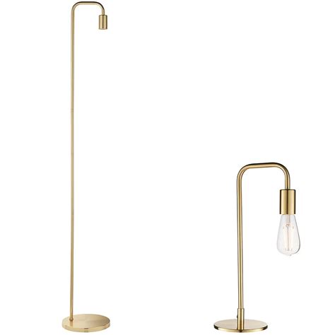 Standing Floor & Table Lamp Set Brushed Brass Industrial Curved Arm ...