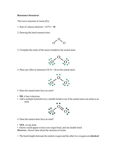 Resonance Structures - .. known facts about the structure of ozone The ...