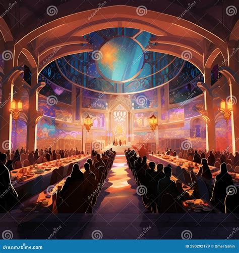 Harmony in Halls - Interfaith Gathering in a Grand Religious Hall Stock Illustration ...