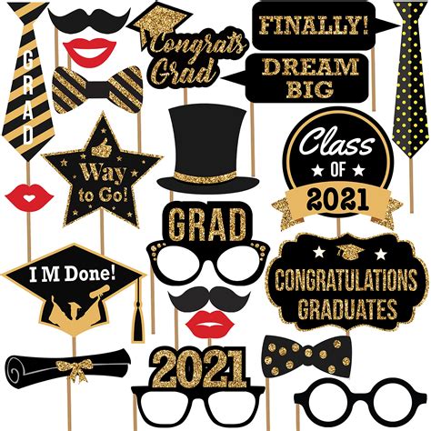Large Graduation Photo Booth Props 2021 - Glitter, DIY Required, 21 Pcs ...