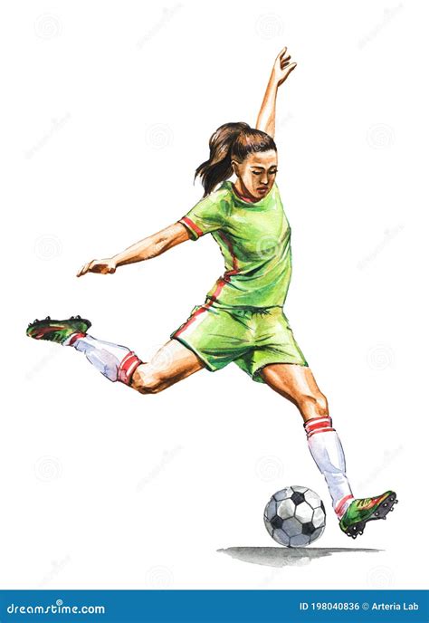 Illustration of Female Soccer Player Kicking Ball Toward. Female ...
