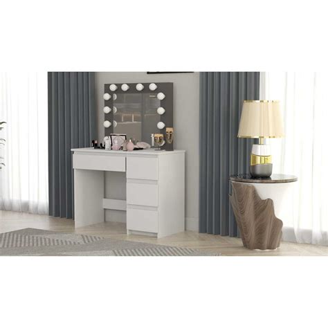 Masa de toaleta/machiaj Artool, alb si negru, cu oglinda si LED-uri, Irina, 94x43x141 cm