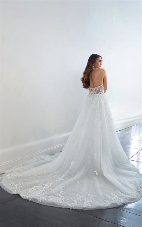 Strapless A-Line Lace Wedding Dress with Glitter Skirt - Martina Liana Wedding Dresses