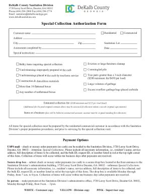 Fillable Online Dekalb County Sanitation Division Special Collection ...