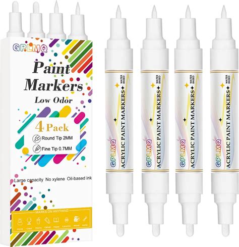 Amazon.com: GPLMQ White Paint Pens - 4 Pack Dual Tip Acrylic Paint ...
