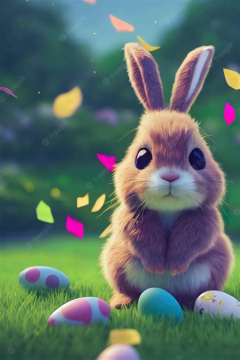 Free download Cute easter bunny painting an egg on the meadow Vector ...
