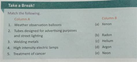 Take a Break! Match the following. Column A Column B 1. Weather ...
