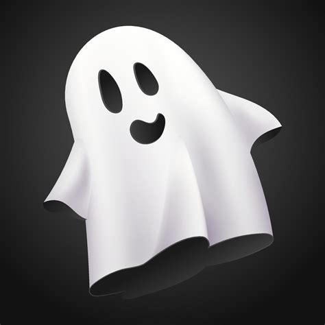White ghost, phantom isolated on black background. Halloween cute ...