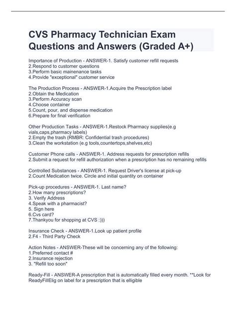 CVS Pharmacy Technician Exam Questions and Answers (Graded A+) - CVS ...