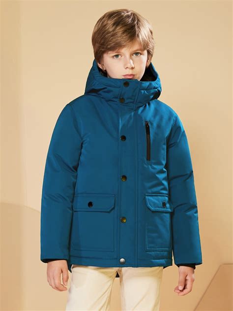 SOLOCOTE Boys Flap Pocket Button Placket Hooded Winter Coat | Boys ...