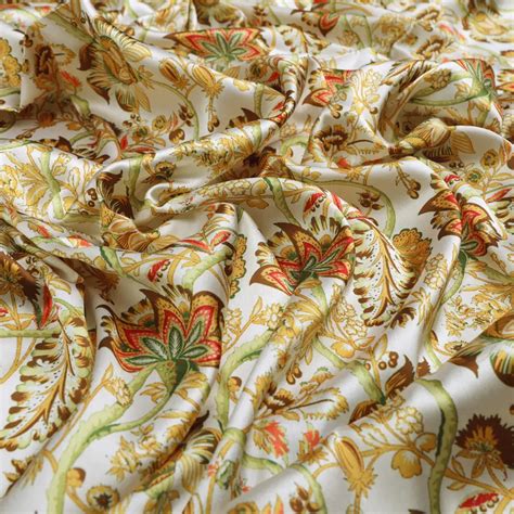 Digital Printed Japan Satin Fabric - Floral Print - Off-White, Beige ...