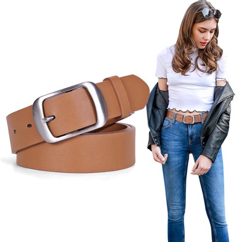 JASGOOD Women's Leather Belt, Brown, Adjustable Size, Ideal for Jeans ...