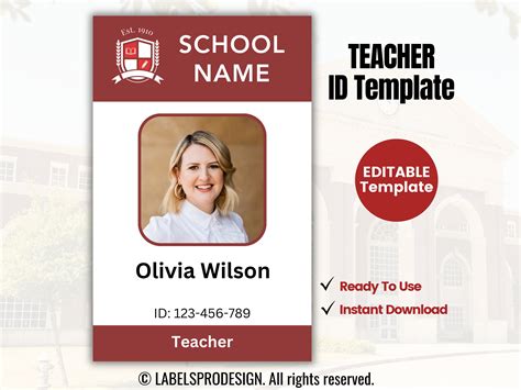 Teacher ID Card Template, Editable ID Template, Custom Teacher, Student ...