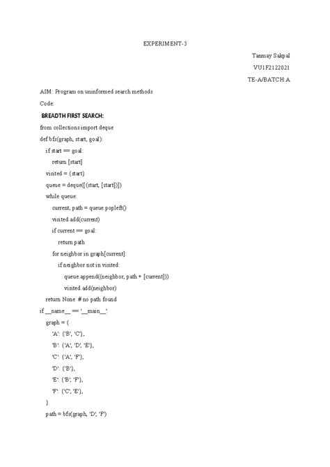 021 AI exp-3 - experiment - EXPERIMENT- Tanmay Sakpal VU1F TE-A/BATCH:A ...