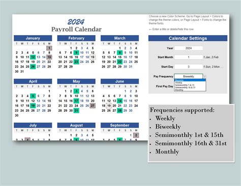 Annual Payroll Calendar Template-excel Download-printable - Etsy