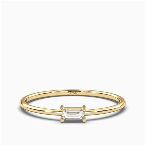 Single Emerald Diamond Ring, Thin Solid Gold Band With an Emerald Cut ...