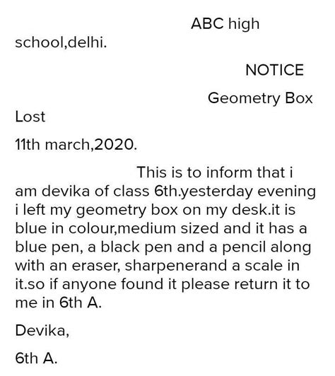 you are Deepika of class 6 A. You have lost your schoolbag . Probably ...