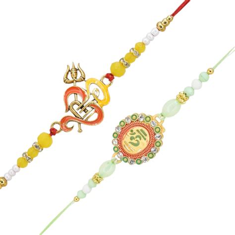 Meira Jewellery Combo Set of 2 OM Theme Rakhi for Brothers