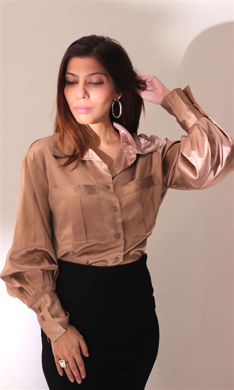 Metallic Brown Balloon Sleeved Satin Shirt – FAIL.