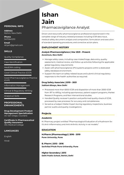 Sample Resume of Pharmacovigilance Analyst with Template & Writing Guide | Resumod.co
