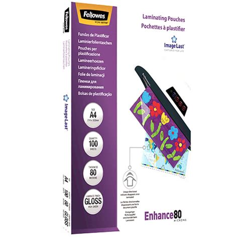 5306114 Fellowes | Fellowes A4 Glossy Laminator Pouches 80micron ...