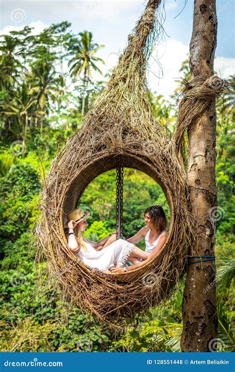 Traveler Honeymoon Couple in Decorative Nest the Jungle of Bali Island, Indonesia. Couple in the ... - nest of happiness ubud