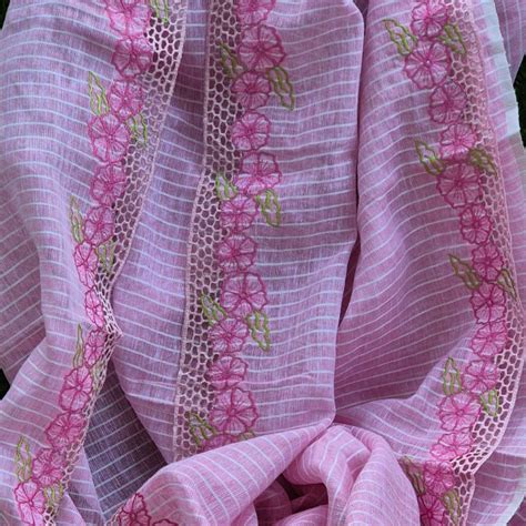 Pink linen saree | Cutwork | Fabroses