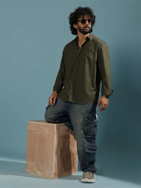 Eluded - Regular Fit Full Sleeve Poplin Shirt - Dark Green – Espanshe