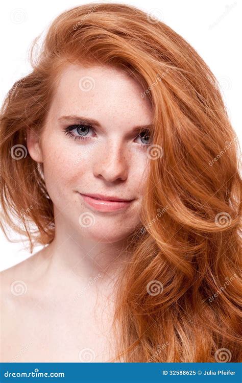 Beautiful Young Smiling Woman with Red Hair and Freckles Isolated Stock ...