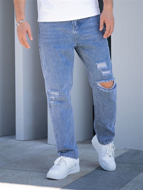 Men Ripped Straight Leg Jeans | Pantalones de hombre moda, Combinar ...
