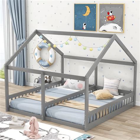 Amazon.com: Bellemave Double Twin House Beds, Montessori Bed Twin Size ...