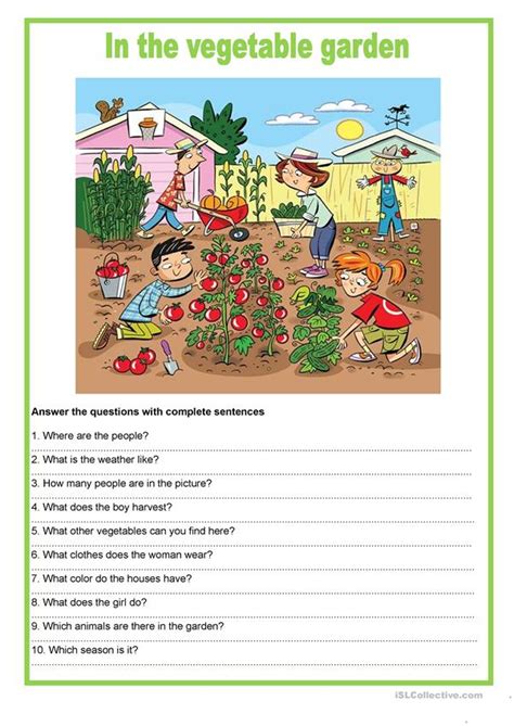 Picture description - In the vegetable garden worksheet - Free ESL ...