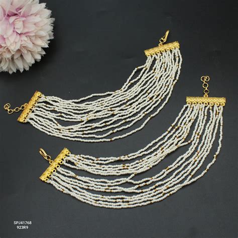 41768 Pearl hand made champaswaralu / ear chain / kaan chain with ...