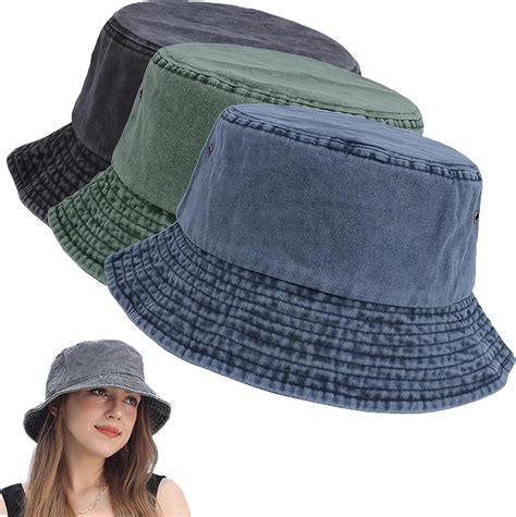 OuMaiFeng 3 Pack Vintage Denim Fishing Bucket Hats for Men Women ...