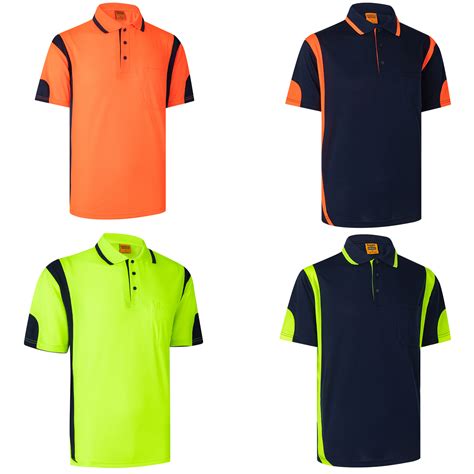 HI VIS Polo Shirts Short Sleeve Work Tops Tee Tradie Safety Workwear ...