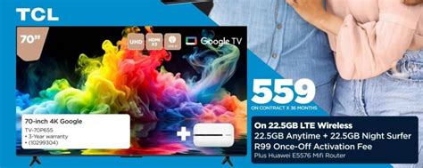 Tcl 70-inch 4K Google TV with Huawei E5576 MiFi Router HiFiCorp ...