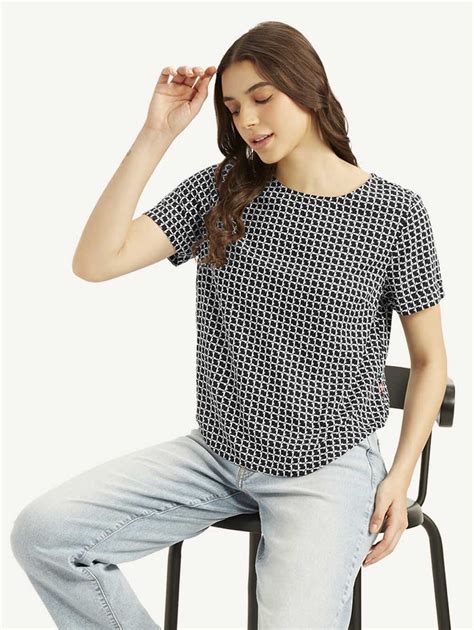 Women's Geometric Black Round Neck Top – Levis India Store