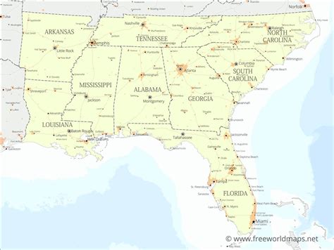 Southeastern US political map - by freeworldmaps.net