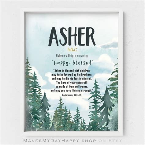 Asher Name Meaning,biblical Meaning,deuteronomy 33,name Origin Wall Art ...